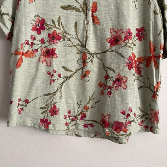 Chicos Womens Green Floral Henley Shirt Size 3 XL Short Sleeves Cotton Modal - Picture 6 of 11